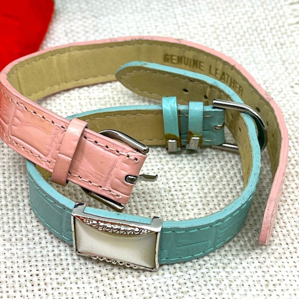 Vintage QVC Leather Wristbands with Sparkling CZ Accents (Set of 2)